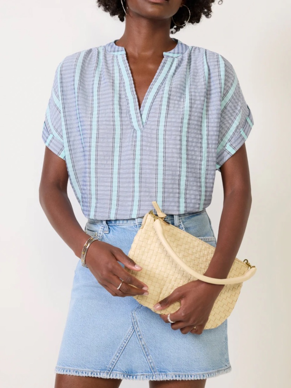 Evereve Nyla popover blouse top boxy striped oversized M